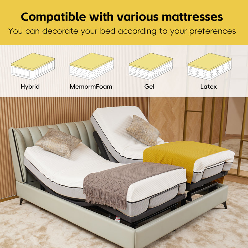 Ergonomic Twin Xl Size Adjustable Bed Zero Gravity Base For Stress Management W head And Foot Incline Wireless Remote Control Massage Under bed